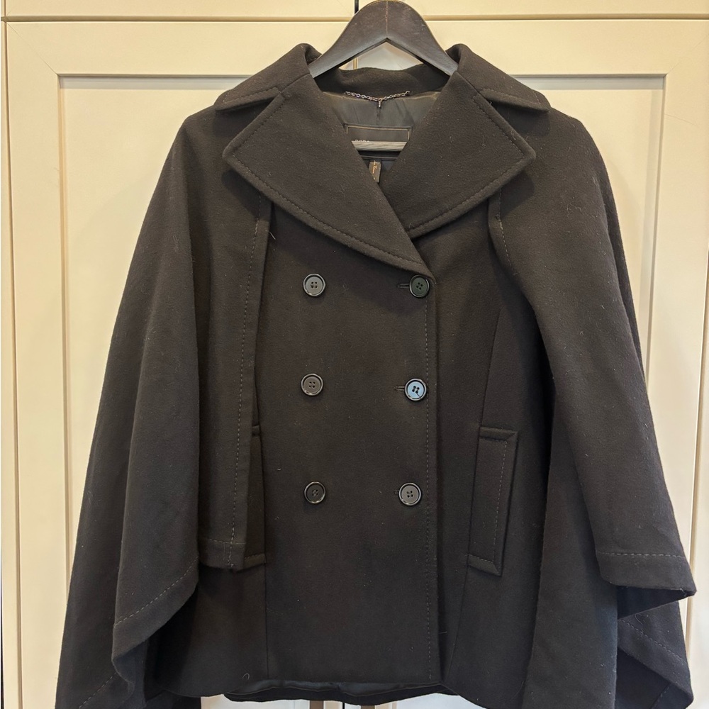 BCBGMaxAzria Black Double-Breasted Cape Coat